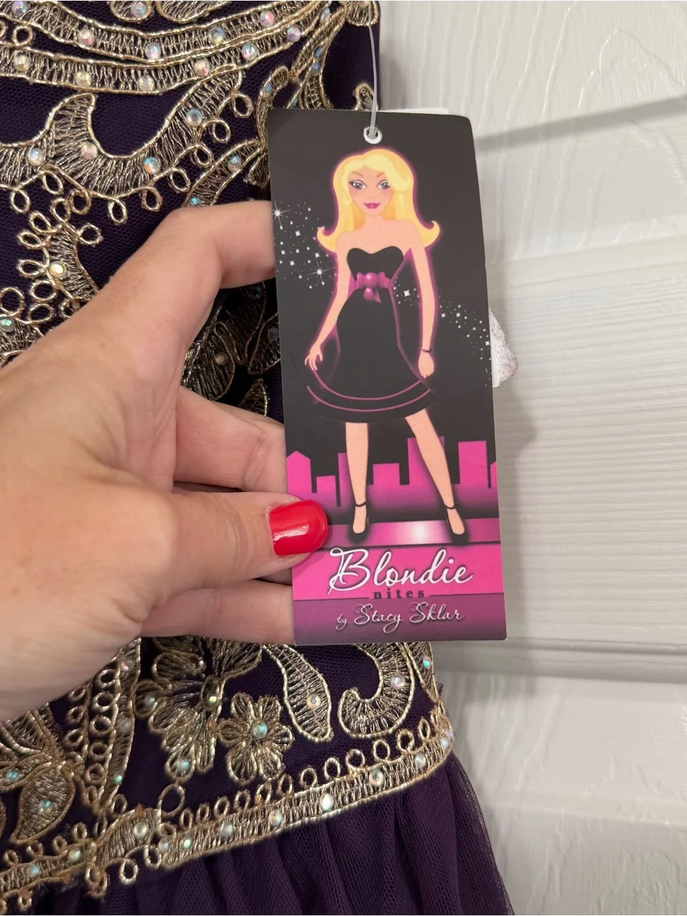 Blondie Purple Gold Trimmed Halter Neck Cocktail Homecoming Dress NWT Size 11